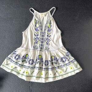 Maeve Anthropologie Embroidered Boho white Tank Camisole Top Sleeveless